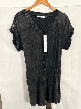 Mustard Seed Washed Black Tie Back Romper NWT Large
